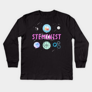 Steminist Women's Science Technology Engineering Maths STEM Stemanist White Background Kids Long Sleeve T-Shirt